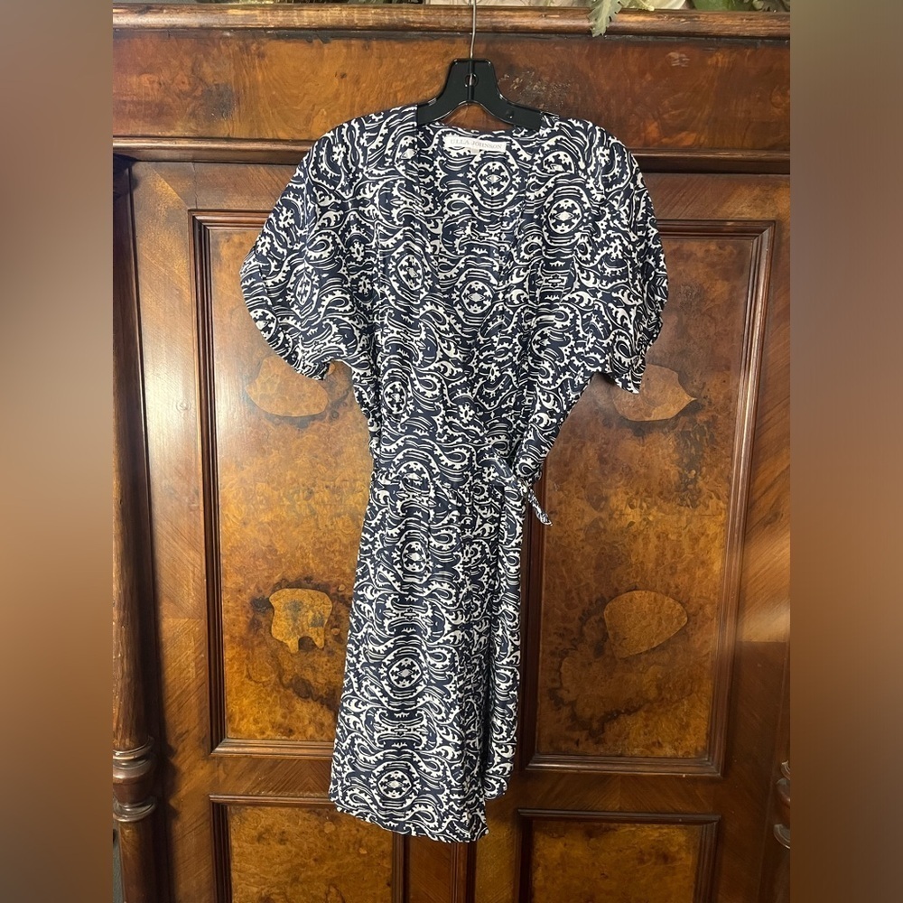 GUC Ulla Johnson- Blue and White Wrap Midi Dress. Size 2